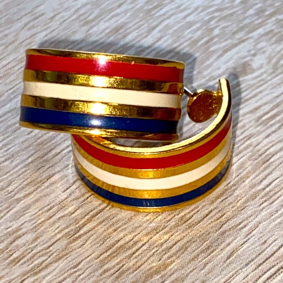 SOLD! ❌💥American Patriotic Gold Red White Blue Hoops - Picture 9 of 14